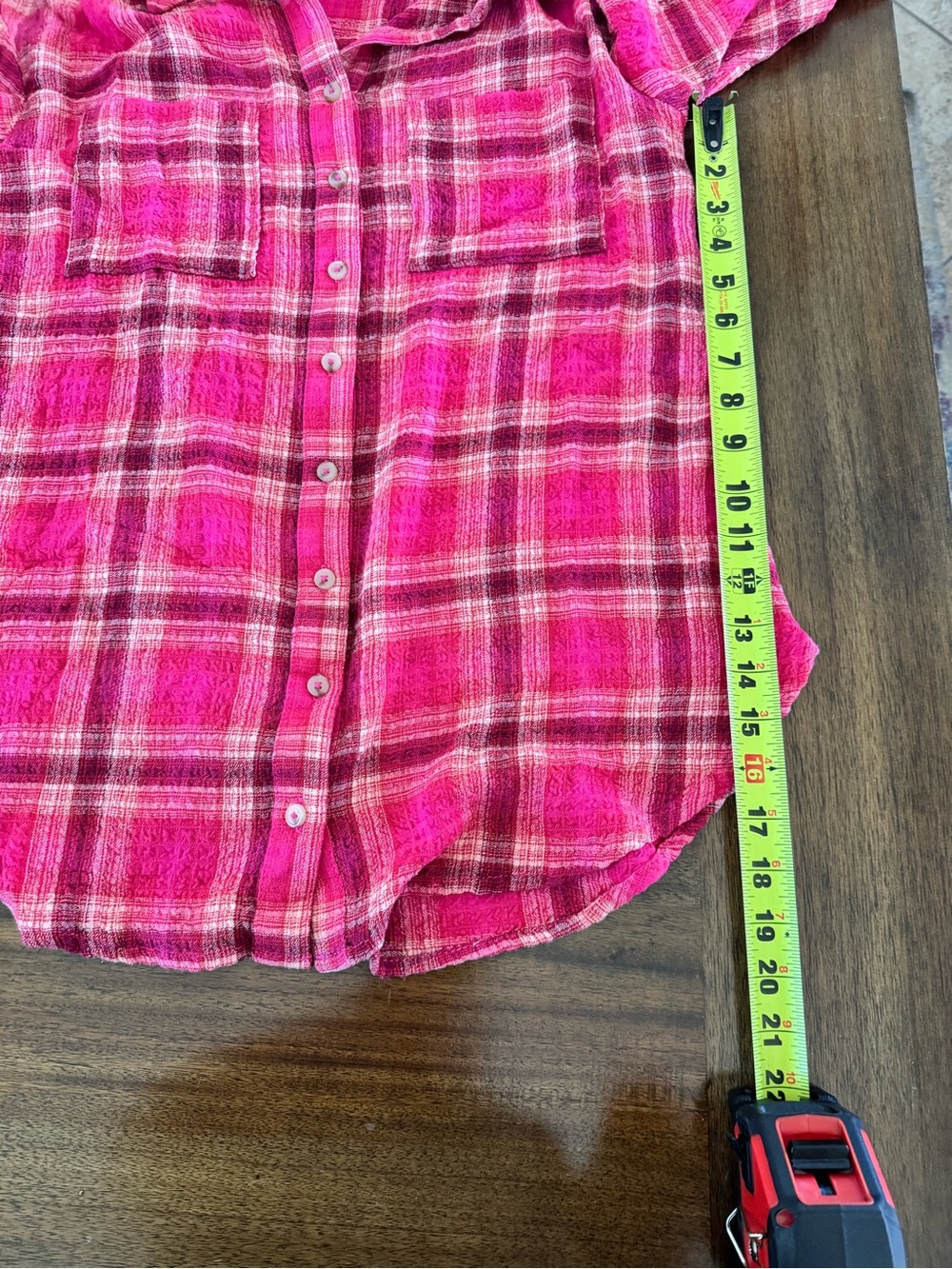 Anthropologie Pilcro seamed plaid button down shirt shades of pink, red Casual - Picture 8 of 8